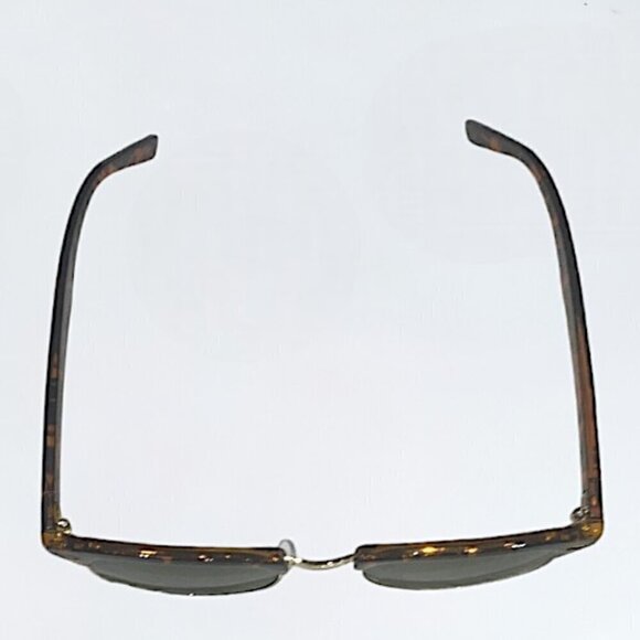 TORTOISE BROWLINE RETRO-VINTAGE LIGHTWEIGHT SUNGLASSES WITH GREEN LENSES - Picture 4 of 9